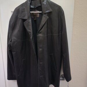 * COACH, Leather Jacket Coat Blazer, Men Black. Smooth Leather Wool LARGE